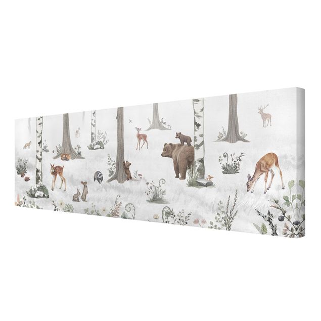 Stampa su tela - Silenziosa foresta bianca con animali - Panorama 3:1