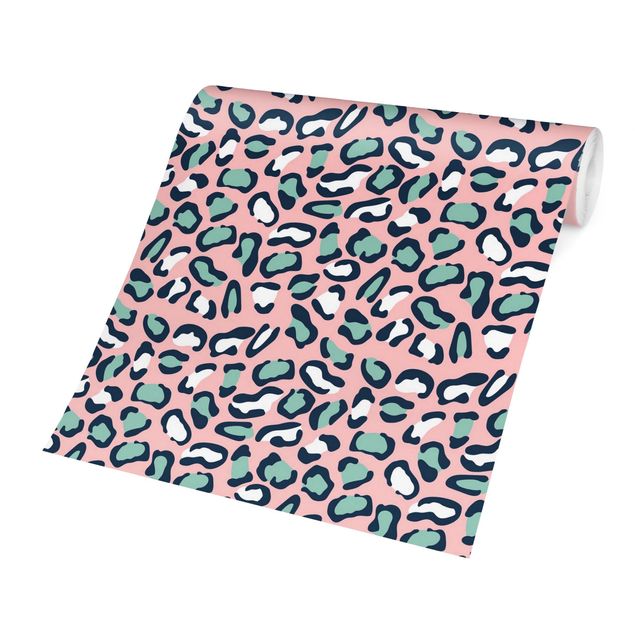 Carta da parati - Motivo leopardato in pastello rosa e grigio