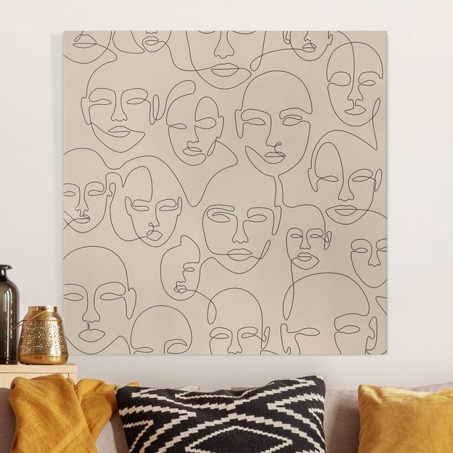 Quadri moderni per soggiorno Line Art - Beauty Portraits in beige