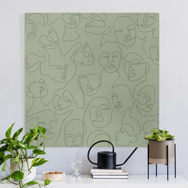 Quadri moderni per soggiorno Line Art - Beauty Portraits in verde