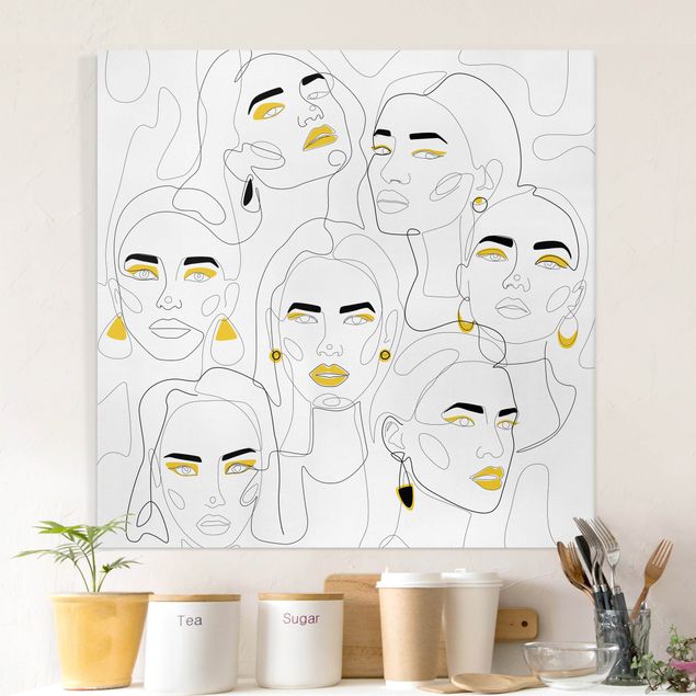 Quadri moderni per soggiorno Line Art - Beauty Portraits in giallo limone