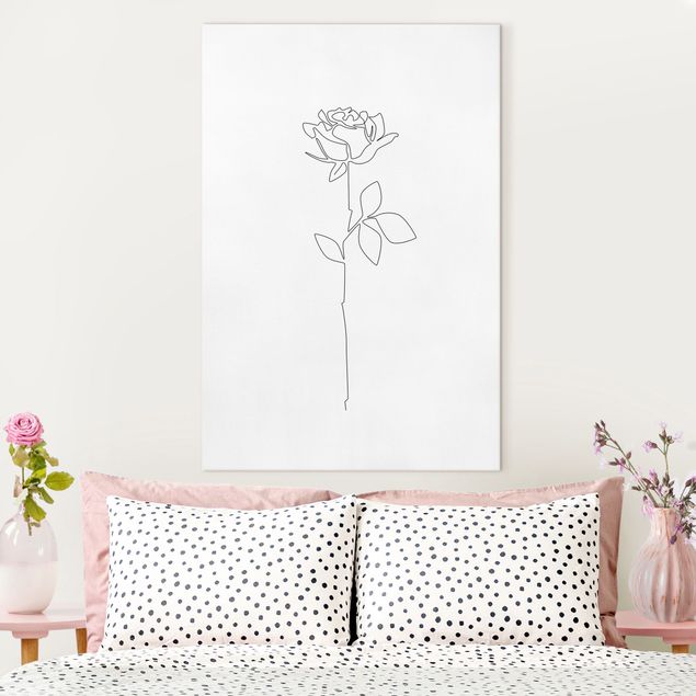 Stampa su tela bianco e nero Fiori Line Art - Rosa