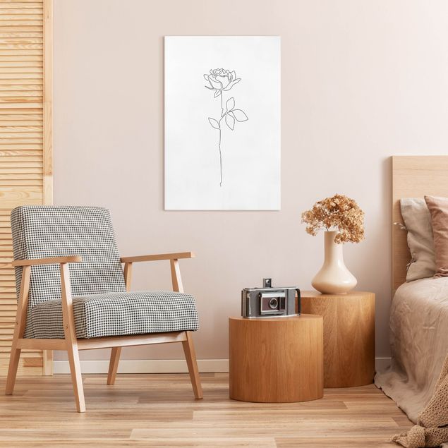 Quadri moderni per soggiorno Fiori Line Art - Rosa