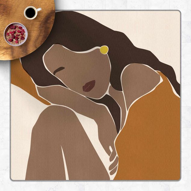 Tappeto moderno astratto Line Art donna in marrone e beige