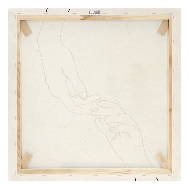 Quadro su tela naturale - Line Art mani che si toccano in bianco e nero - Quadrato 1:1