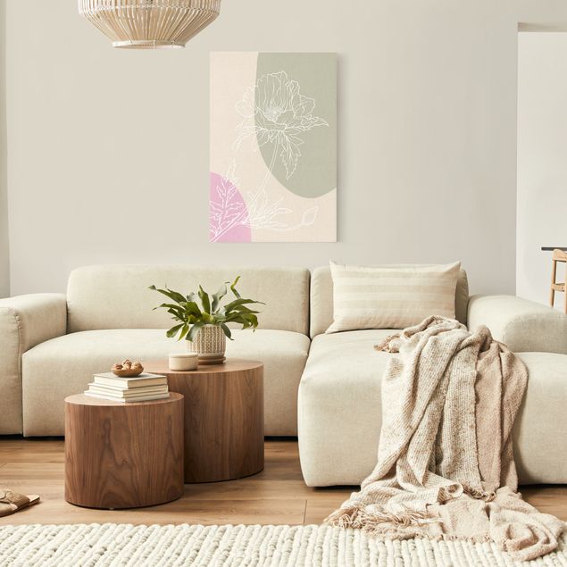 Quadri moderni per soggiorno Line Art Fiore con aree colorate II