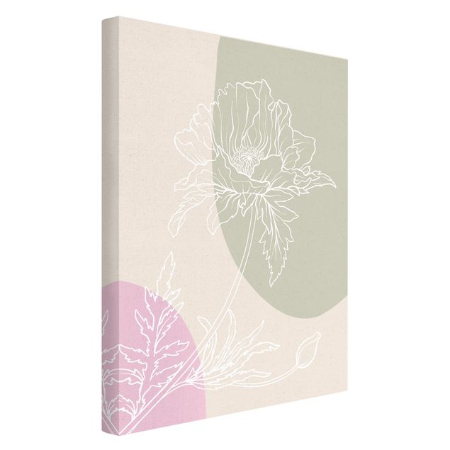 Quadro su tela naturale - Line Art fiori con campi colorati II - Formato verticale 2:3