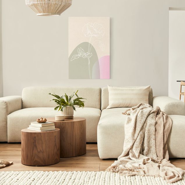 Quadri moderni per soggiorno Line Art Fiore con aree colorate