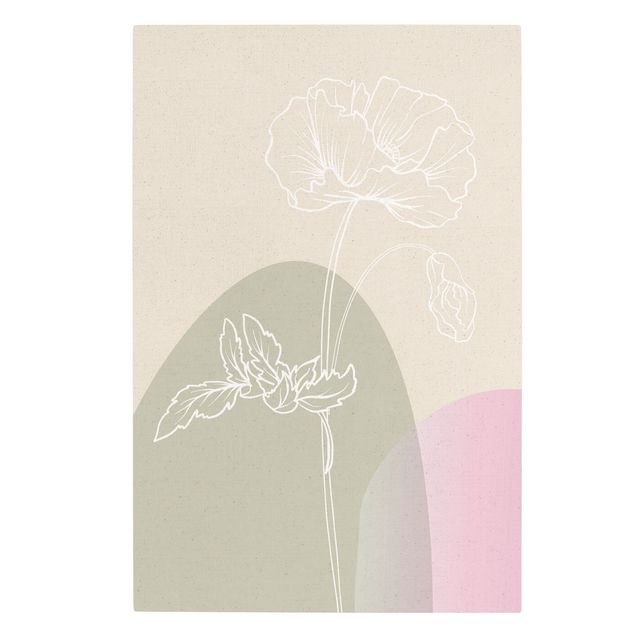 Quadro su tela naturale - Line Art fiori con campi colorati - Formato verticale 2:3