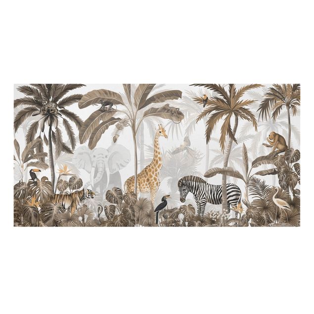 Tela zebra Maestoso mondo animale nella giungla in seppia