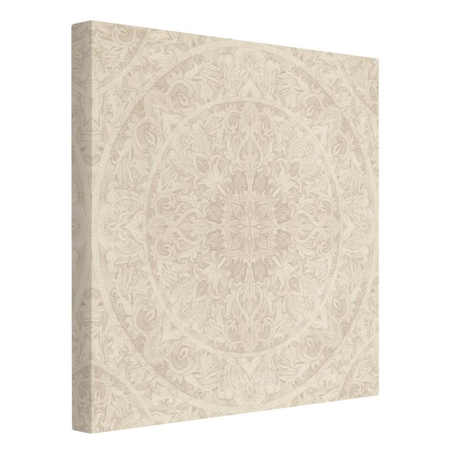 Quadro su tela naturale - Ornamento mandala in acquerello beige - Quadrato 1:1