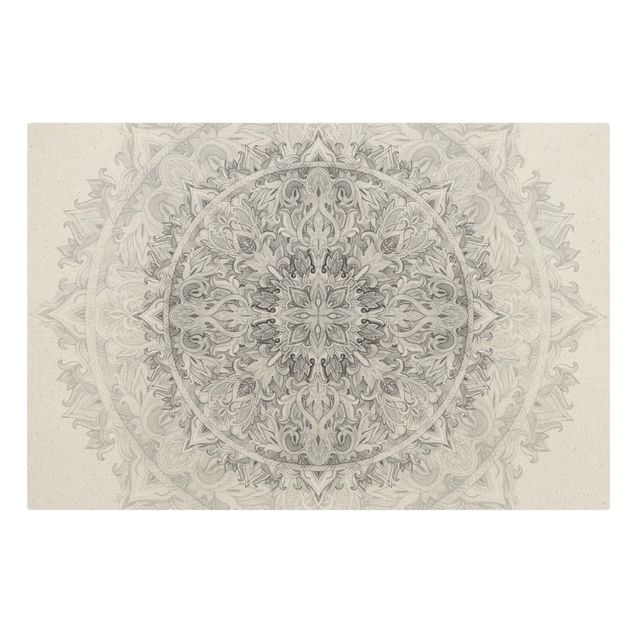 Stampe su tela Ornamento mandala con trama in acquerello bianco e nero