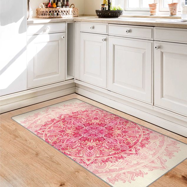 Tappeti moderni Ornamento mandala in acquerello rosa