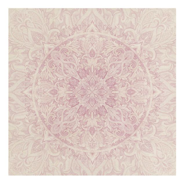 Quadro su tela naturale - Ornamento mandala in acquerello rosa - Quadrato 1:1