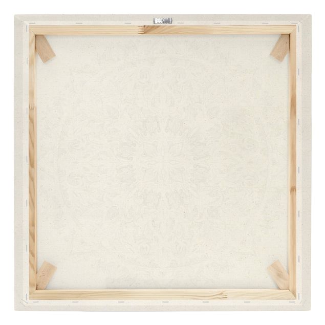 Quadro su tela naturale - Ornamento mandala in acquerello bianco e nero - Quadrato 1:1