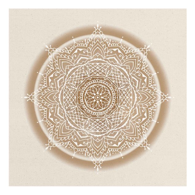 Quadro su tela naturale - Mandala su cerchio d'oro - Quadrato 1:1
