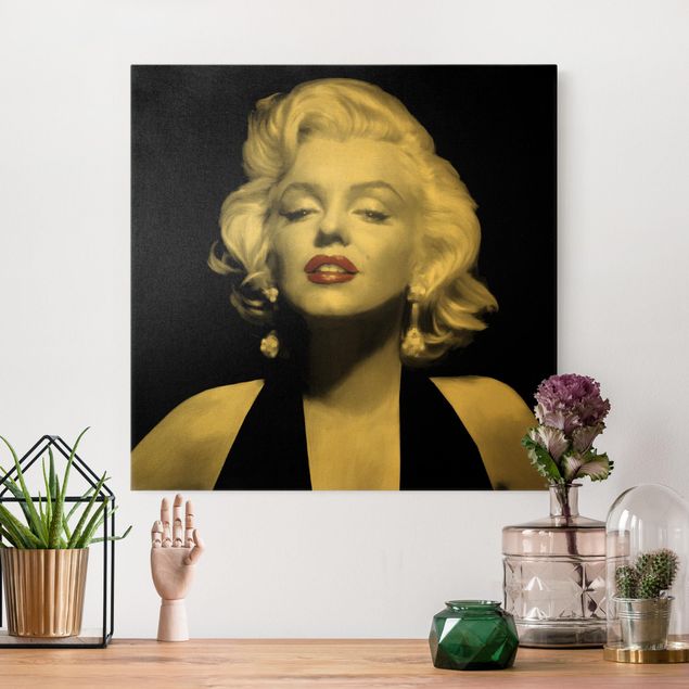 Stampa su tela bianco e nero Marilyn con le labbra rosse