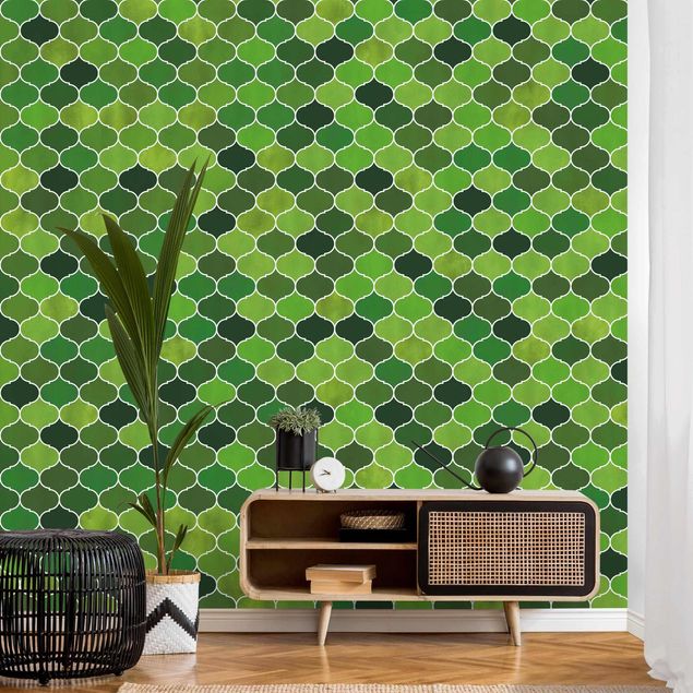 carta da parati effetto acquerello Motivo acquerello marocchino verde
