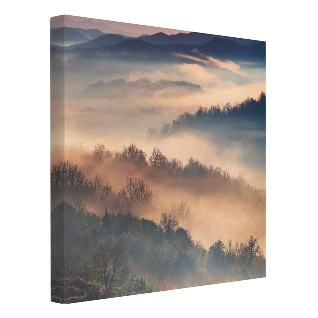 Quadro su tela naturale - Nebbia al tramonto - Quadrato 1:1