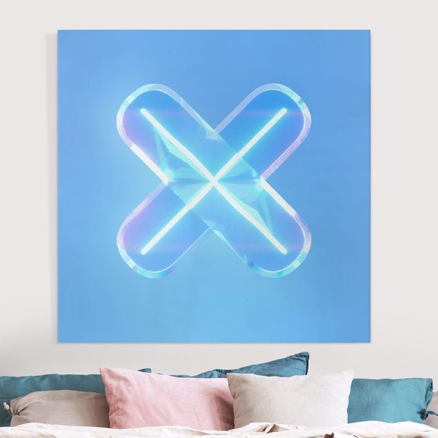 Quadri moderni per soggiorno Simbolo del giocatore X al neon