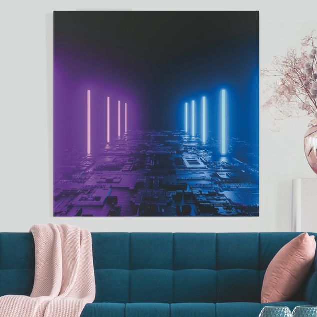 Quadri moderni per soggiorno Luci al neon in viola e blu