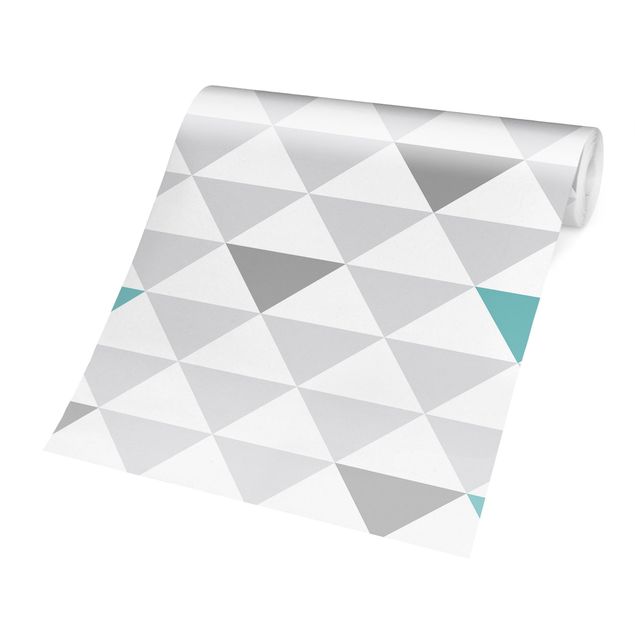 Carta da parati - no.YK64 Triangles Grey White Turquoise