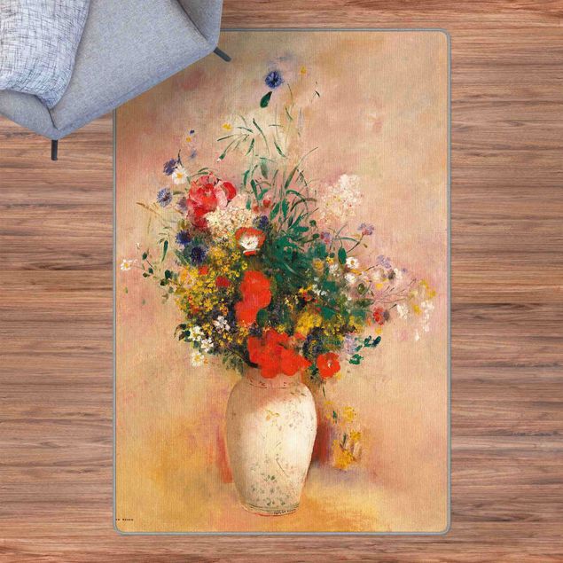 Tappeti multicolor Odilon Redon - Vaso con fiori (sfondo rosato)