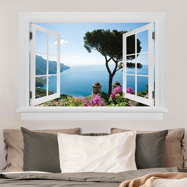 Adesivo murale - Vista della finestra aperta dal giardino al mare