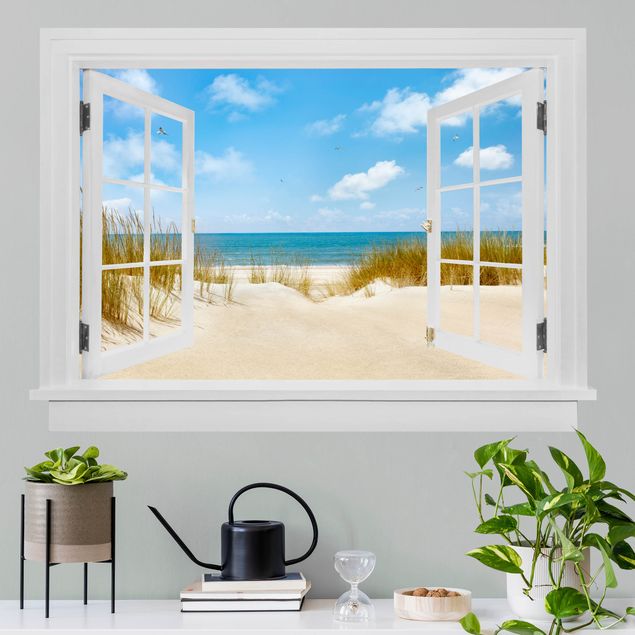 Adesivo murale - Spiaggia aperta della finestra sul Mare del Nord