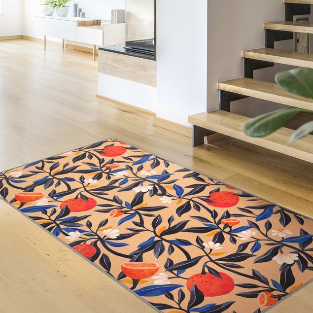 Beige tappeti moderni soggiorno Arance con viticci di foglie