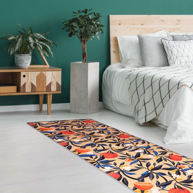 Beige tappeti moderni soggiorno Arance con viticci di foglie