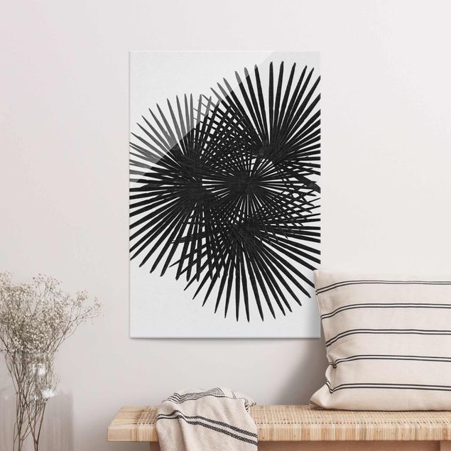 Lavagna magnetica in vetro Foglie di palma in bianco e nero