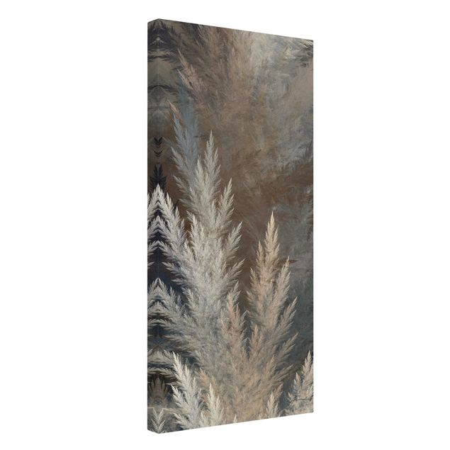 Quadro su tela naturale - Erba della Pampas nel grigio del mattino - Formato verticale 1:2