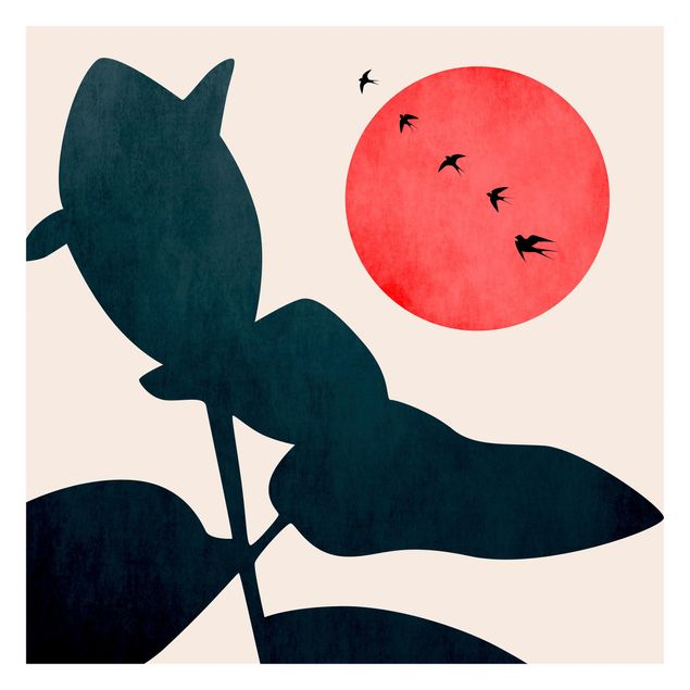 Carta da parati - Flora con sole rosso