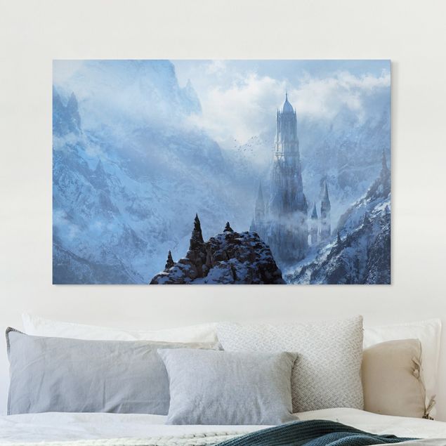Stampe su tela città Fantastico castello nella neve