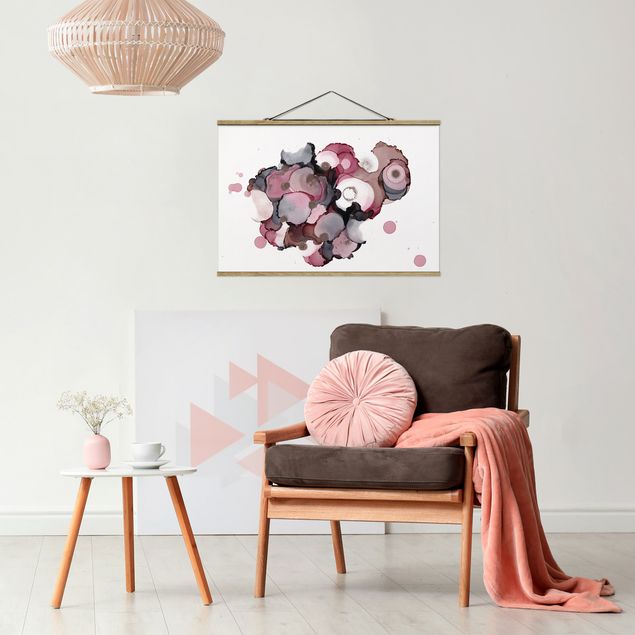 Foto su tessuto da parete con bastone - Gocce rosa e beige con oro rosé - Orizzontale 3:2