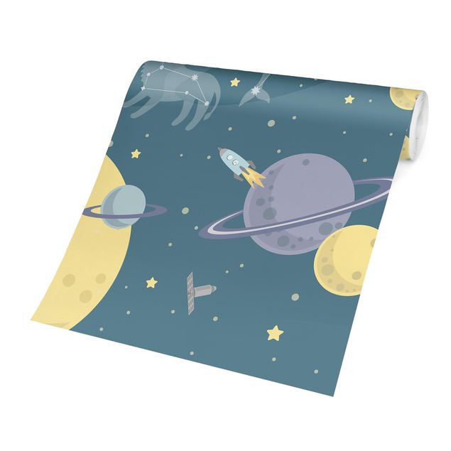 Carta da parati - Planets With Star Signs And Rockets