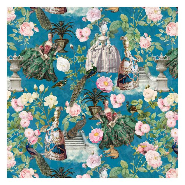 Carta da parati - Vestito pomposo in giardino di rose su blu