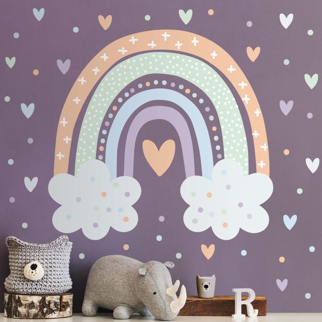 Adesivo murale - Arcobaleno con nuvole pastello