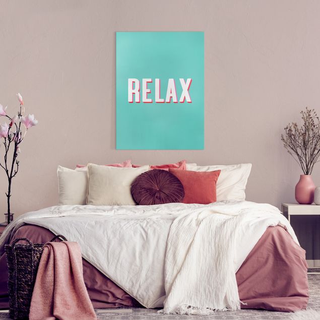 Quadri moderni per soggiorno Relax - Tipografia su sfondo blu