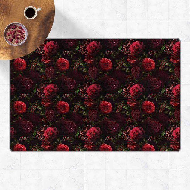 Tappeti floreali moderni Rose rosse su sfondo nero
