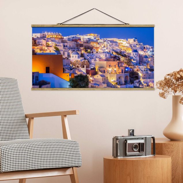 Foto su tessuto da parete con bastone - Santorini di notte - Orizzontale 2:1