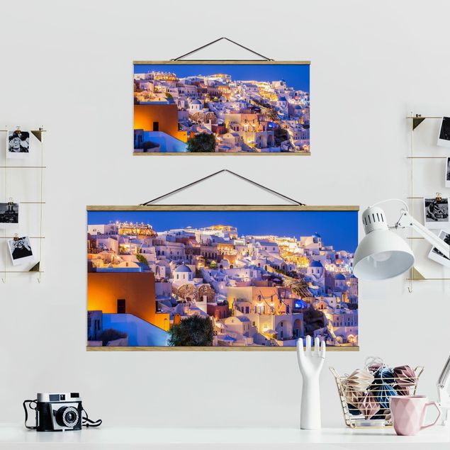 Foto su tessuto da parete con bastone - Santorini di notte - Orizzontale 2:1