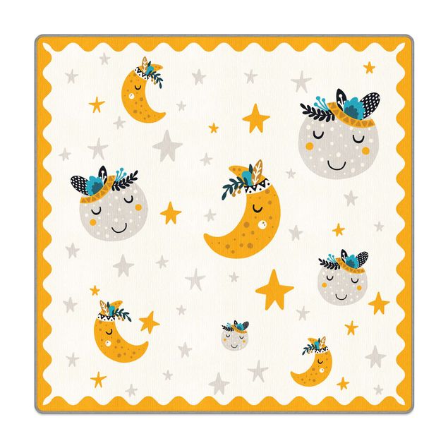 Tappeti  - Amici indiani addormentati con stelle,luna e cornice
