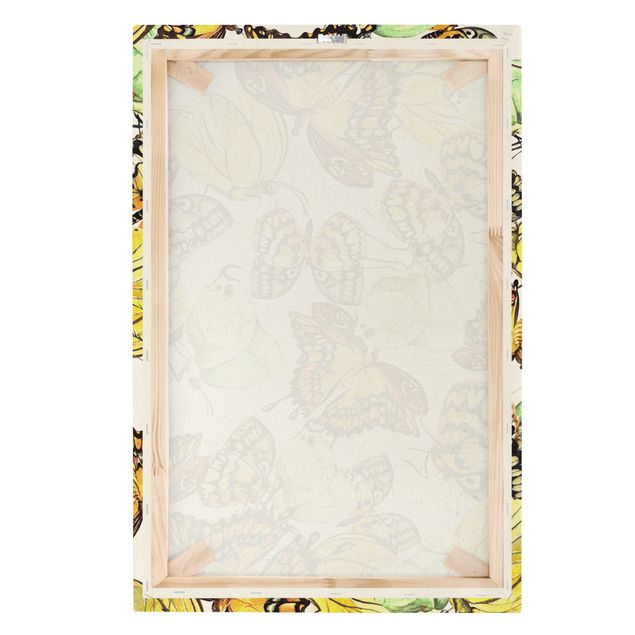 Quadro su tela naturale - Sciame di farfalle gialle - Formato verticale 2:3