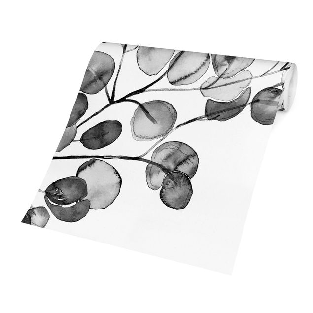 Carta da parati - Ramo di eucalipto in acquerello bianco e nero