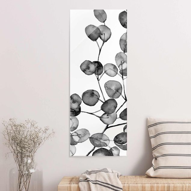 Lavagna magnetica vetro Acquerello di ramoscelli di eucalipto in bianco e nero