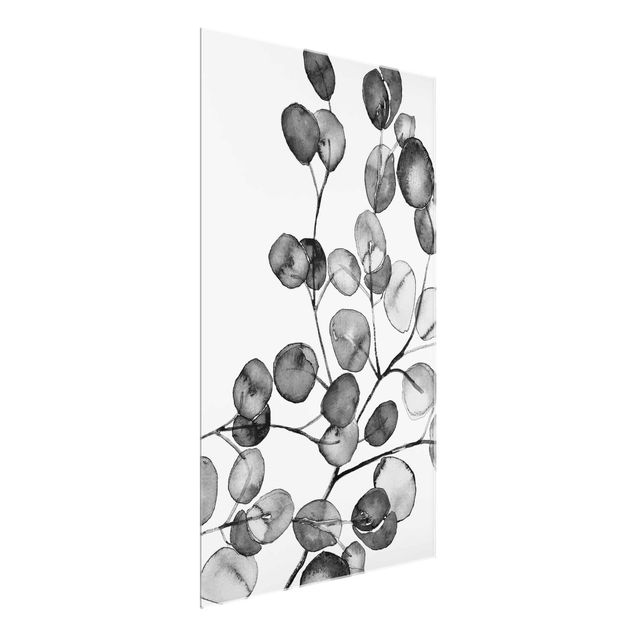 Quadro in vetro - Ramo di eucalipto in acquerello bianco e nero