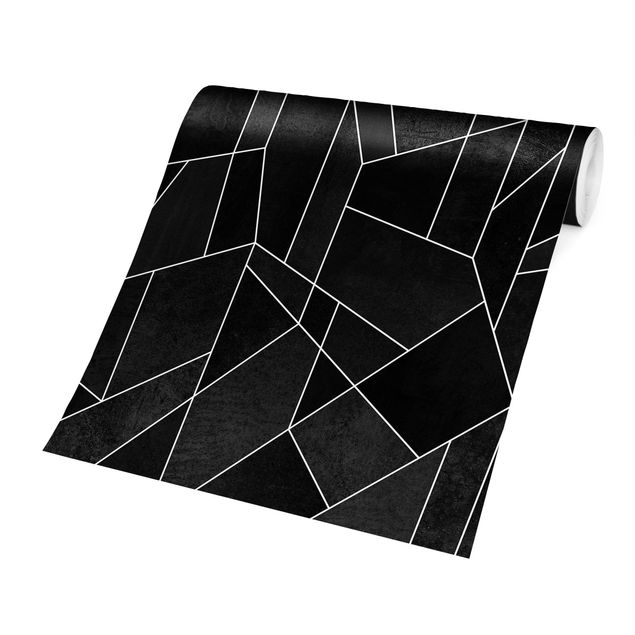Carta da parati - Bianco e nero geometrico Acquarello- Formato quadrato