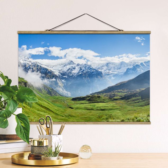 Foto su tessuto da parete con bastone - Panorama delle Alpi svizzere - Orizzontale 3:2